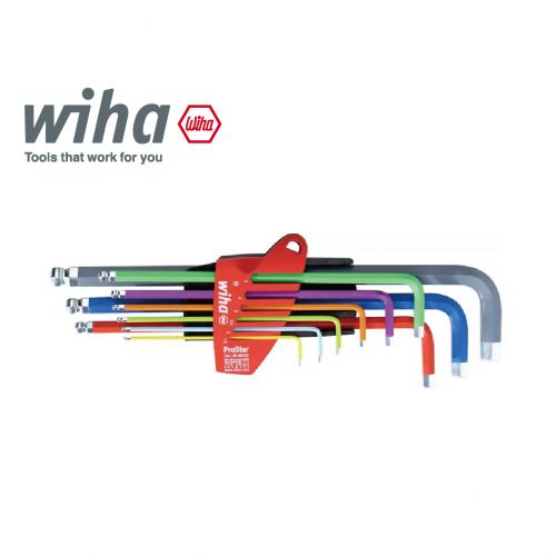 德國Wiha 9件L型六角球頭扳手組_螢光 46555